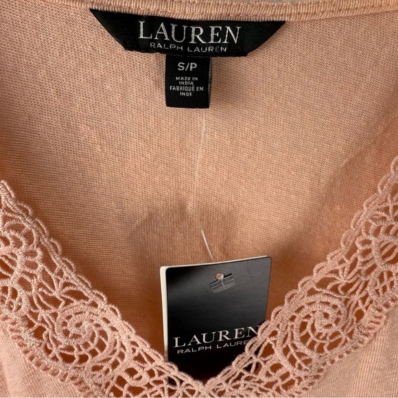NWT Ralph Lauren Pink Flutter Sleeve V Neck Lace Trim Top — Size Small - Picture 9 of 11